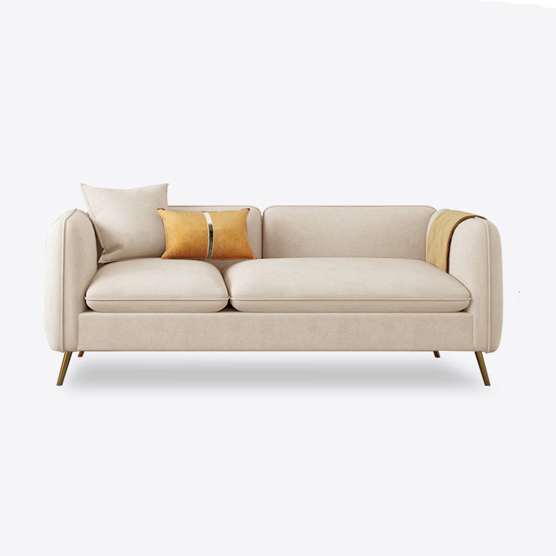 with 2 Pillows Tuxedo Arm Sofa 30.3" D X 26.38" H Velvet Cushions Sofa Off-White Clearhalo 'furn' 'furn_sofas' 'Furniture' 'furniture_sofas' 'kitchen' 'kitchen_sofas' 'Living Room Furniture' 'Sofa' 'sofas' 4625825