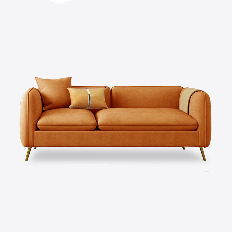 with 2 Pillows Tuxedo Arm Sofa 30.3" D X 26.38" H Velvet Cushions Sofa Orange Clearhalo 'furn' 'furn_sofas' 'Furniture' 'furniture_sofas' 'kitchen' 'kitchen_sofas' 'Living Room Furniture' 'Sofa' 'sofas' 4625828