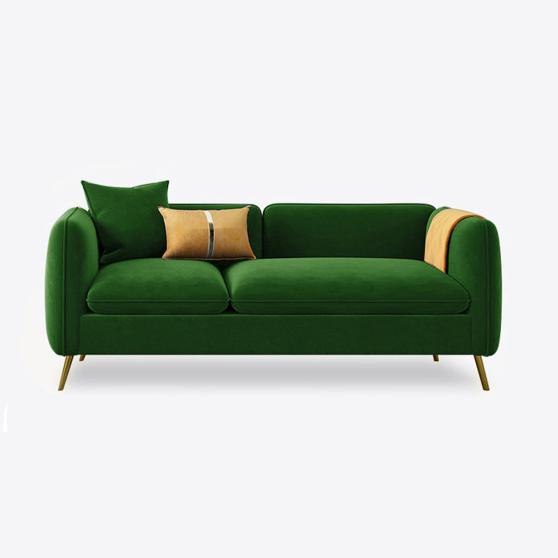 with 2 Pillows Tuxedo Arm Sofa 30.3" D X 26.38" H Velvet Cushions Sofa 85''L x30"W x 26"H Green Clearhalo 'furn' 'furn_sofas' 'Furniture' 'furniture_sofas' 'kitchen' 'kitchen_sofas' 'Living Room Furniture' 'Sofa' 'sofas' 4625831