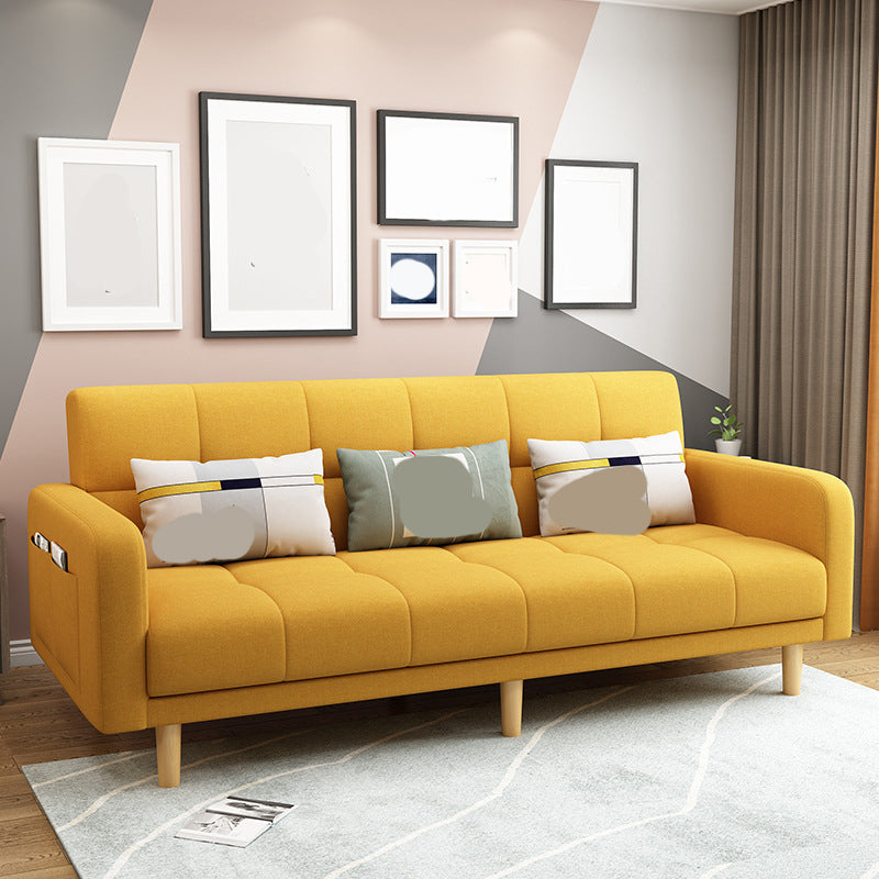Modern Style Wooden Base Scientific Cloth Cushion with Pillow Rectangular Sofa Yellow Clearhalo 'furn' 'furn_sofas' 'Furniture' 'furniture_sofas' 'kitchen' 'kitchen_sofas' 'Living Room Furniture' 'Sofa' 'sofas' 4626742