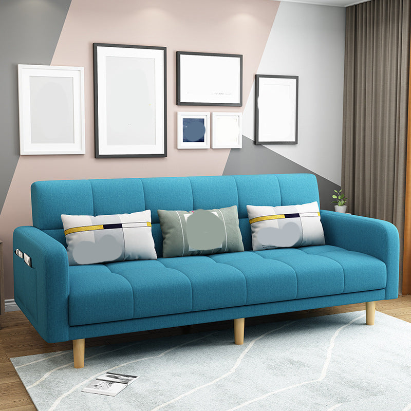 Modern Style Wooden Base Scientific Cloth Cushion with Pillow Rectangular Sofa Sky Blue Clearhalo 'furn' 'furn_sofas' 'Furniture' 'furniture_sofas' 'kitchen' 'kitchen_sofas' 'Living Room Furniture' 'Sofa' 'sofas' 4626745