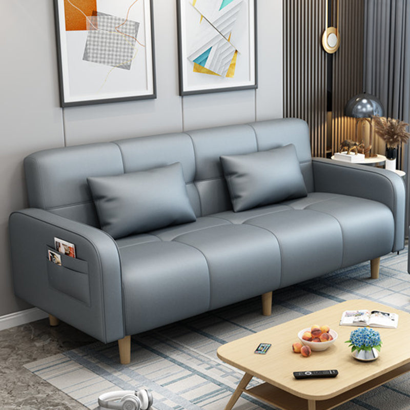 Modern Square Arm Standard Sofa Bed Dual Purpose Sofa with Bolster Pillows for Living Room Gray Blue Faux Leather Clearhalo 'furn' 'furn_sofas' 'Furniture' 'furniture_sofas' 'kitchen' 'kitchen_sofas' 'Living Room Furniture' 'Sofa' 'sofas' 4637778