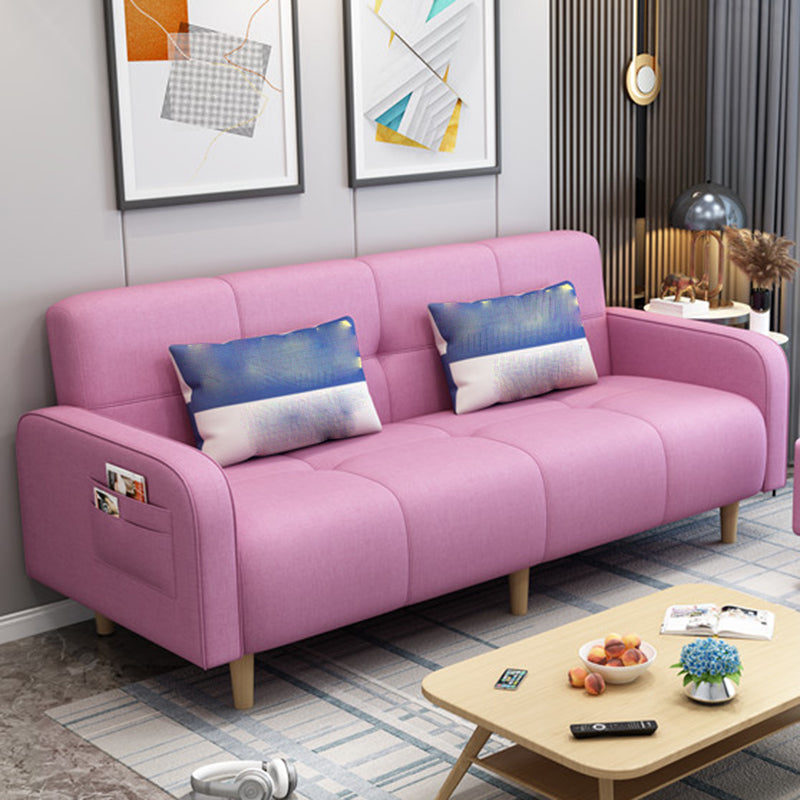 Modern Square Arm Standard Sofa Bed Dual Purpose Sofa with Bolster Pillows for Living Room Pink Linen Clearhalo 'furn' 'furn_sofas' 'Furniture' 'furniture_sofas' 'kitchen' 'kitchen_sofas' 'Living Room Furniture' 'Sofa' 'sofas' 4637779
