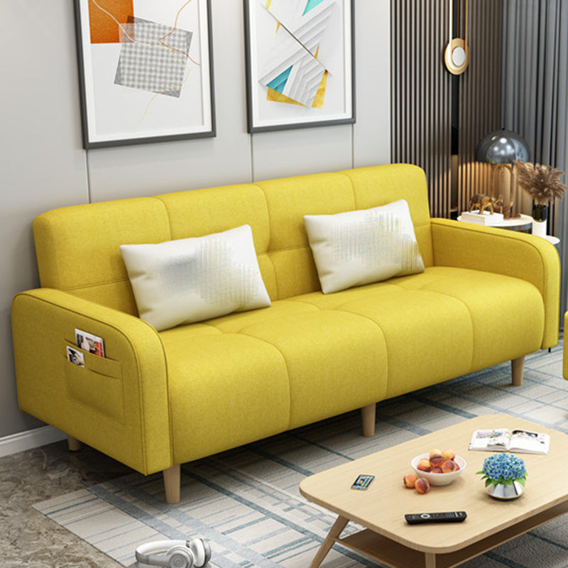 Modern Square Arm Standard Sofa Bed Dual Purpose Sofa with Bolster Pillows for Living Room Yellow Polyester Blend Clearhalo 'furn' 'furn_sofas' 'Furniture' 'furniture_sofas' 'kitchen' 'kitchen_sofas' 'Living Room Furniture' 'Sofa' 'sofas' 4637780