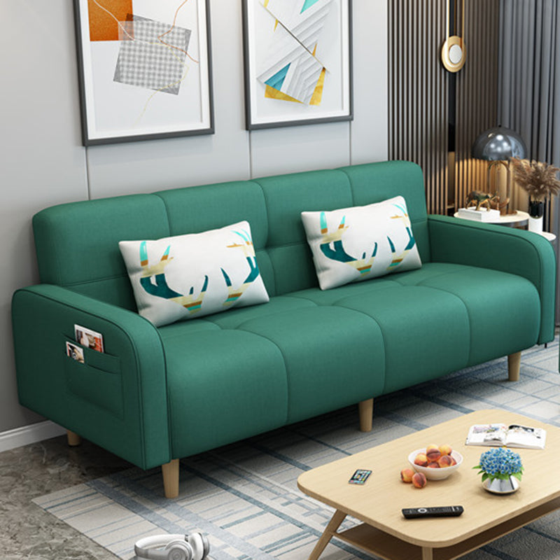 Modern Square Arm Standard Sofa Bed Dual Purpose Sofa with Bolster Pillows for Living Room Green Linen Clearhalo 'furn' 'furn_sofas' 'Furniture' 'furniture_sofas' 'kitchen' 'kitchen_sofas' 'Living Room Furniture' 'Sofa' 'sofas' 4637781
