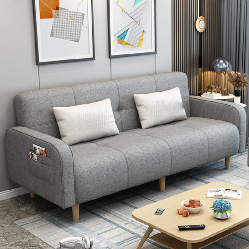 Modern Square Arm Standard Sofa Bed Dual Purpose Sofa with Bolster Pillows for Living Room Smoke Gray Linen Clearhalo 'furn' 'furn_sofas' 'Furniture' 'furniture_sofas' 'kitchen' 'kitchen_sofas' 'Living Room Furniture' 'Sofa' 'sofas' 4637782