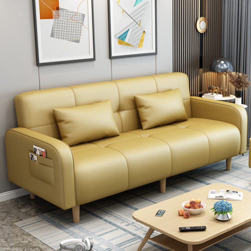 Modern Square Arm Standard Sofa Bed Dual Purpose Sofa with Bolster Pillows for Living Room Yellow Faux Leather Clearhalo 'furn' 'furn_sofas' 'Furniture' 'furniture_sofas' 'kitchen' 'kitchen_sofas' 'Living Room Furniture' 'Sofa' 'sofas' 4637783