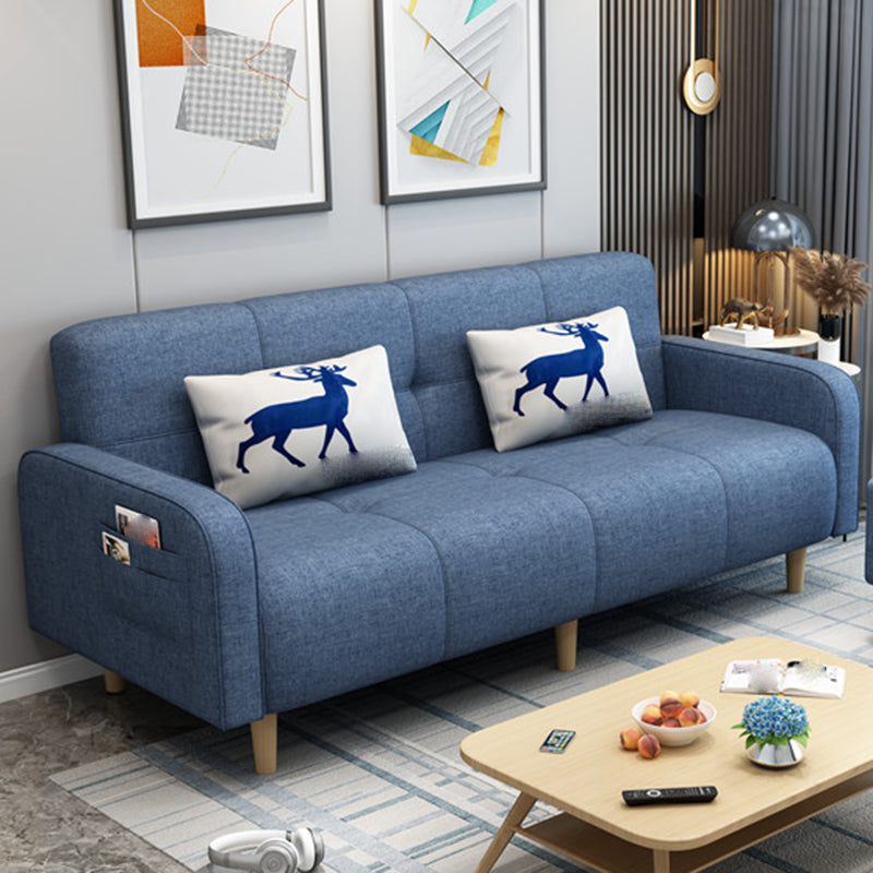 Modern Square Arm Standard Sofa Bed Dual Purpose Sofa with Bolster Pillows for Living Room Sky Blue Linen Clearhalo 'furn' 'furn_sofas' 'Furniture' 'furniture_sofas' 'kitchen' 'kitchen_sofas' 'Living Room Furniture' 'Sofa' 'sofas' 4637785