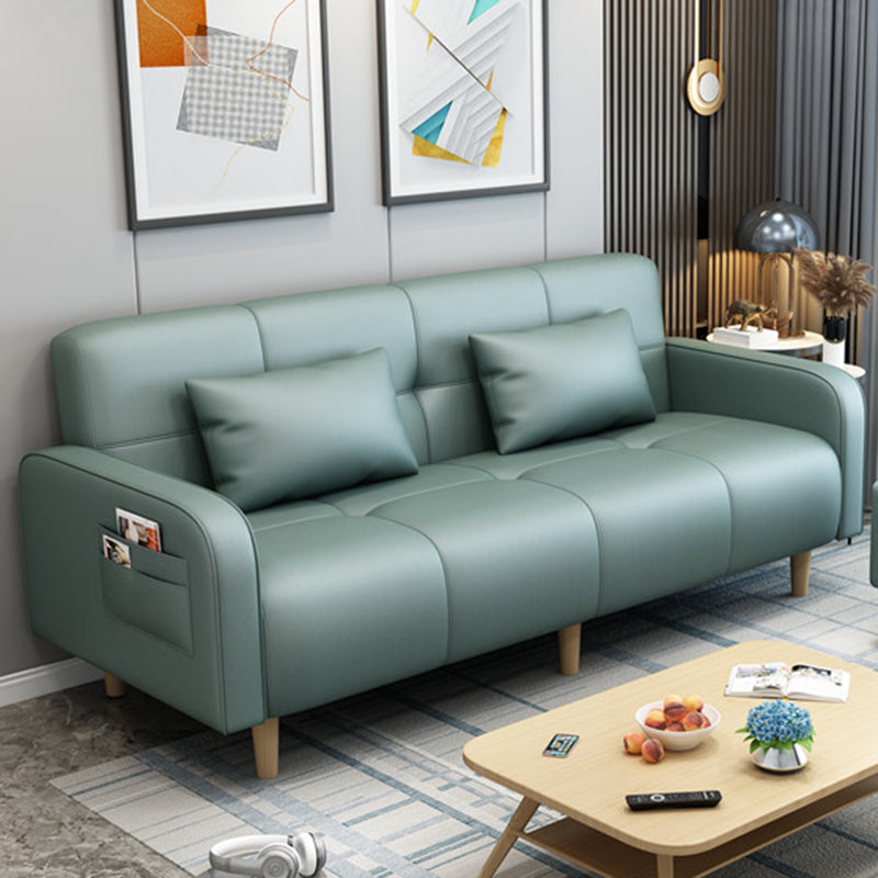 Modern Square Arm Standard Sofa Bed Dual Purpose Sofa with Bolster Pillows for Living Room Green Faux Leather Clearhalo 'furn' 'furn_sofas' 'Furniture' 'furniture_sofas' 'kitchen' 'kitchen_sofas' 'Living Room Furniture' 'Sofa' 'sofas' 4637786