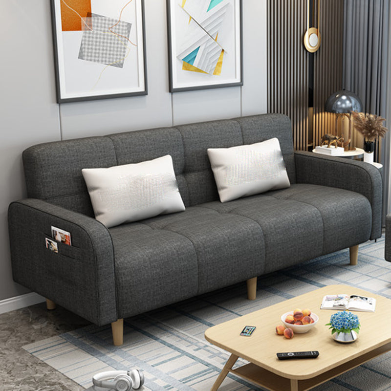 Modern Square Arm Standard Sofa Bed Dual Purpose Sofa with Bolster Pillows for Living Room Dark Gray Linen Clearhalo 'furn' 'furn_sofas' 'Furniture' 'furniture_sofas' 'kitchen' 'kitchen_sofas' 'Living Room Furniture' 'Sofa' 'sofas' 4637790