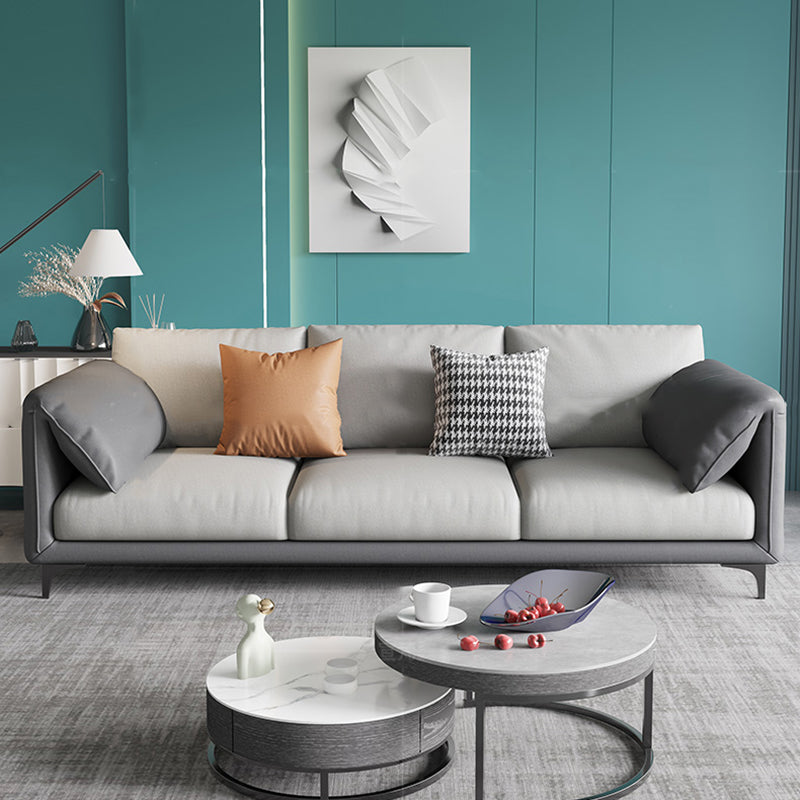 Faux Leather Modern Sofa 33.46" H Pillow Top Arm Sofa with Pillow Back, Brown 84.5"L x 33.5"W x 33.5"H Foam Clearhalo 'furn' 'furn_sofas' 'Furniture' 'furniture_sofas' 'kitchen' 'kitchen_sofas' 'Living Room Furniture' 'Sofa' 'sofas' 4637797