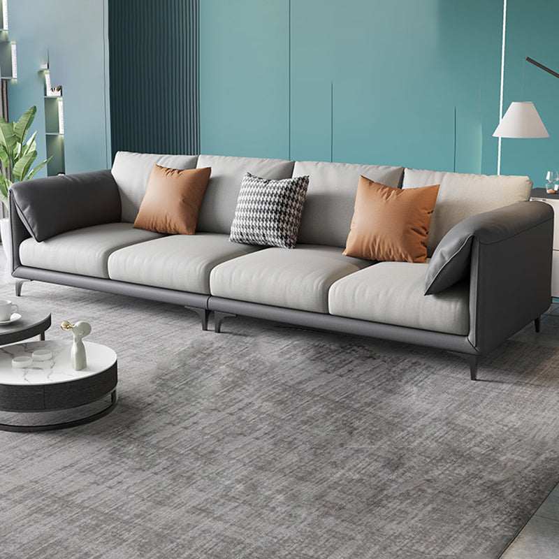 Faux Leather Modern Sofa 33.46" H Pillow Top Arm Sofa with Pillow Back, Brown 110"L x 33"W x 33"H Foam Clearhalo 'furn' 'furn_sofas' 'Furniture' 'furniture_sofas' 'kitchen' 'kitchen_sofas' 'Living Room Furniture' 'Sofa' 'sofas' 4637799