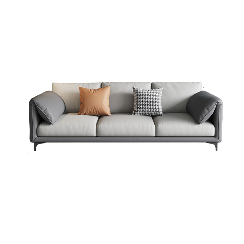 Faux Leather Modern Sofa 33.46" H Pillow Top Arm Sofa with Pillow Back, Brown 84.5"L x 33.5"W x 33.5"H Latex Clearhalo 'furn' 'furn_sofas' 'Furniture' 'furniture_sofas' 'kitchen' 'kitchen_sofas' 'Living Room Furniture' 'Sofa' 'sofas' 4637802