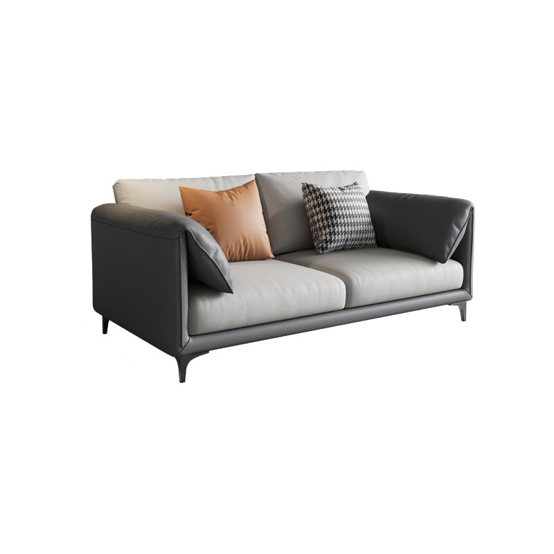 Faux Leather Modern Sofa 33.46" H Pillow Top Arm Sofa with Pillow Back, Brown 59"L x 33"W x 33"H Latex Clearhalo 'furn' 'furn_sofas' 'Furniture' 'furniture_sofas' 'kitchen' 'kitchen_sofas' 'Living Room Furniture' 'Sofa' 'sofas' 4637804