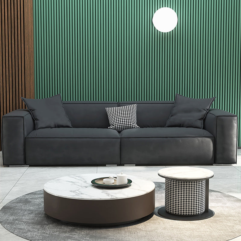 Square Armrest Latex Padded/light Grey Dark Grey/off-white/orange Sofa Dark Gray 26''H x 110''L x 37''W Clearhalo 'Furniture' 'furniture_sofas' 'kitchen' 'kitchen_sofas' 'Living Room Furniture' 'Sofa' 'sofas' 4637844