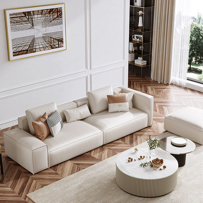 Square Armrest Latex/sponge Upholstered Tech Fabric Upholstered Off-white Sofa 87"L x 35"W x 35"H Clearhalo 'furn' 'furn_sofas' 'Furniture' 'furniture_sofas' 'kitchen' 'kitchen_sofas' 'Living Room Furniture' 'Sofa' 'sofas' 4637869