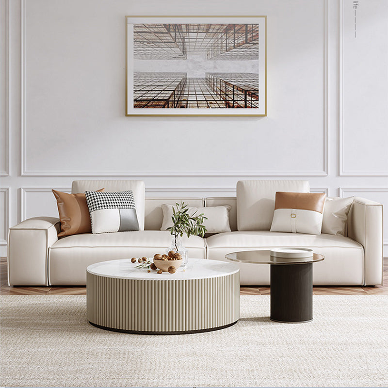 Square Armrest Latex/sponge Upholstered Tech Fabric Upholstered Off-white Sofa 122"L x 35"W x 35"H Latex Clearhalo 'furn' 'furn_sofas' 'Furniture' 'furniture_sofas' 'kitchen' 'kitchen_sofas' 'Living Room Furniture' 'Sofa' 'sofas' 4637871