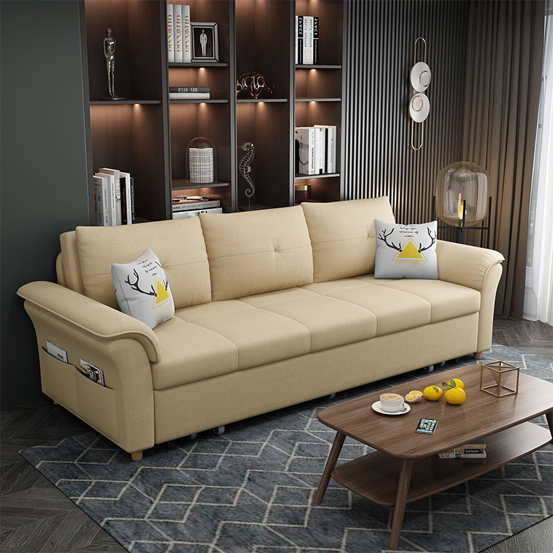 Square Arm Sofa with Loose Back Convertible Sleeper with Storage and Foldable Beige Linen Blend Clearhalo 'furn' 'furn_sofas' 'Furniture' 'furniture_sofas' 'kitchen' 'kitchen_sofas' 'Living Room Furniture' 'Sofa' 'sofas' 4637895