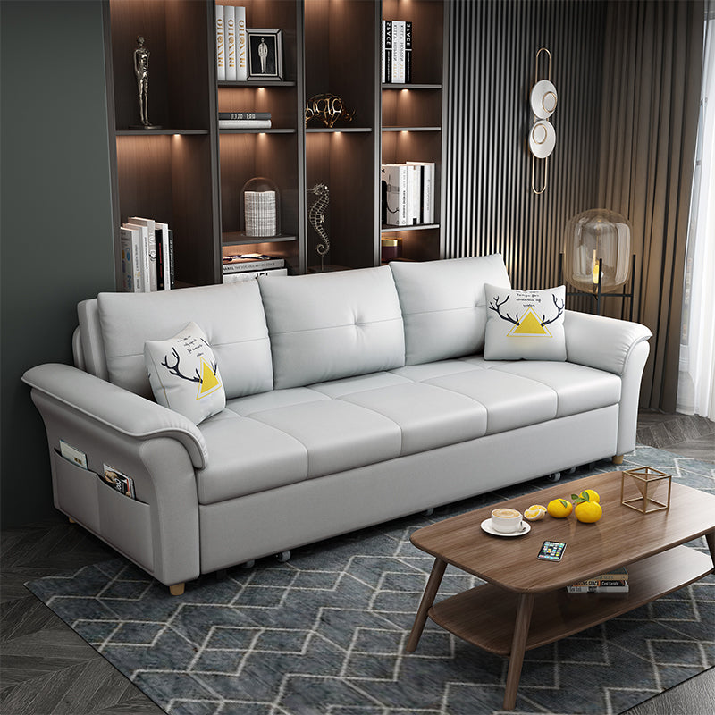 Square Arm Sofa with Loose Back Convertible Sleeper with Storage and Foldable Grey Faux Leather Clearhalo 'furn' 'furn_sofas' 'Furniture' 'furniture_sofas' 'kitchen' 'kitchen_sofas' 'Living Room Furniture' 'Sofa' 'sofas' 4637907