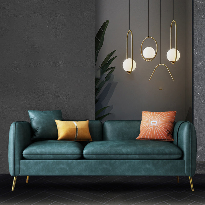 Mid-Century Modern Tuxedo Arm Sofa Faux Leather 29.92" High Seating 71''L x30"W x 29.5"H Green Clearhalo 'furn' 'furn_sofas' 'Furniture' 'furniture_sofas' 'kitchen' 'kitchen_sofas' 'Living Room Furniture' 'Sofa' 'sofas' 4637912