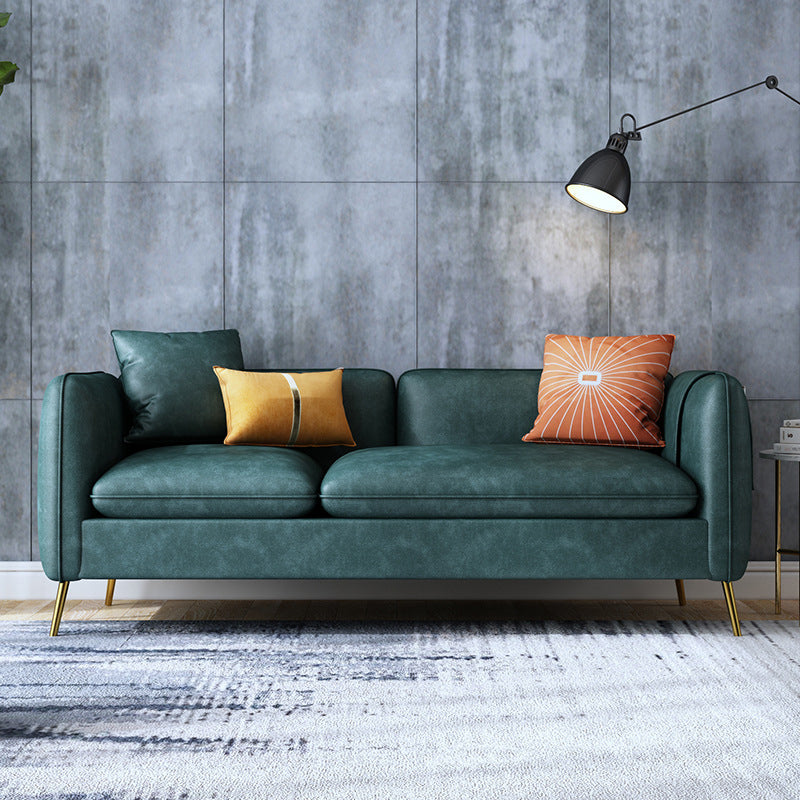 Mid-Century Modern Tuxedo Arm Sofa Faux Leather 29.92" High Seating 55''L x30"W x 29.5"H Green Clearhalo 'furn' 'furn_sofas' 'Furniture' 'furniture_sofas' 'kitchen' 'kitchen_sofas' 'Living Room Furniture' 'Sofa' 'sofas' 4637913