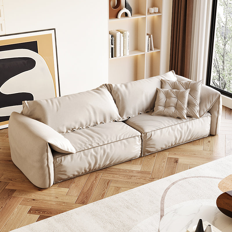 White Contemporary Faux Leather Pillow Top Arm Sofa with Bolster Pillows for Living Room 83''L x39"W x 31"H Clearhalo 'furn' 'furn_sofas' 'Furniture' 'furniture_sofas' 'kitchen' 'kitchen_sofas' 'Living Room Furniture' 'Sofa' 'sofas' 4637931