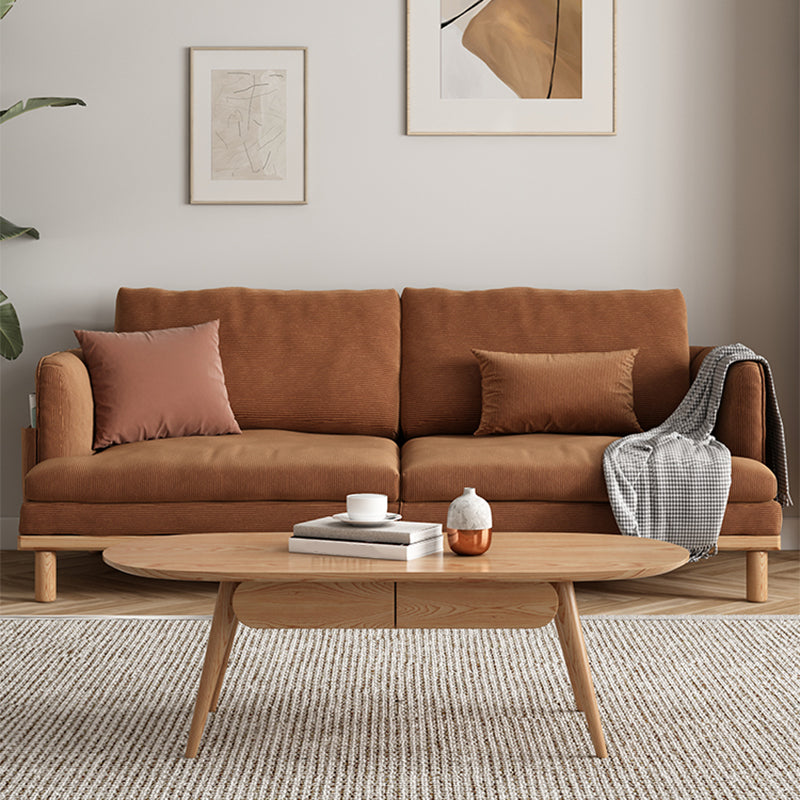 Velvet Sofa 35 "W Recessed Arm Sofa with Storage for Living Room 87"L x 35.5"W x 33"H Light Coffee Clearhalo 'furn' 'furn_sofas' 'Furniture' 'furniture_sofas' 'kitchen' 'kitchen_sofas' 'Living Room Furniture' 'Sofa' 'sofas' 4637972