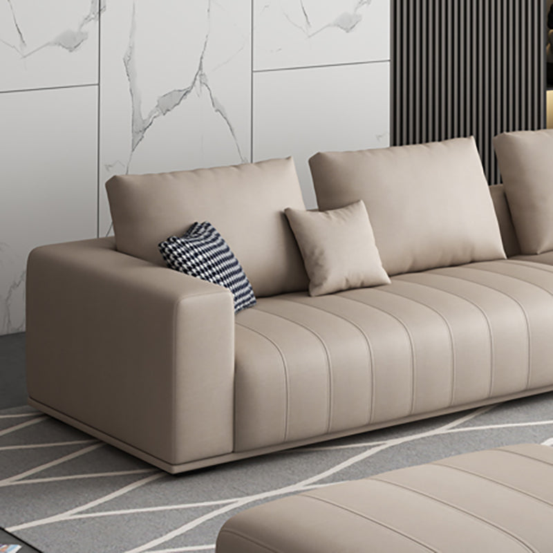 Modern Faux Leather Tuxedo Arm Standard Sofa with Bolster Pillows for Living Room Clearhalo 'furn' 'furn_sofas' 'Furniture' 'furniture_sofas' 'kitchen' 'kitchen_sofas' 'Living Room Furniture' 'Sofa' 'sofas' 4637998