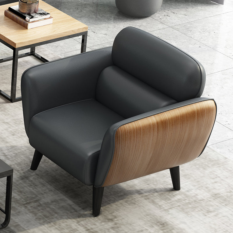 Faux Leather Square Arm Sofa Foam Filled Sewn Pillow Back Sofa for Living Room 31.5"L x 31.5"W x 33.5"H Grey Clearhalo 'furn' 'furn_sofas' 'Furniture' 'furniture_sofas' 'kitchen' 'kitchen_sofas' 'Living Room Furniture' 'Sofa' 'sofas' 4638017