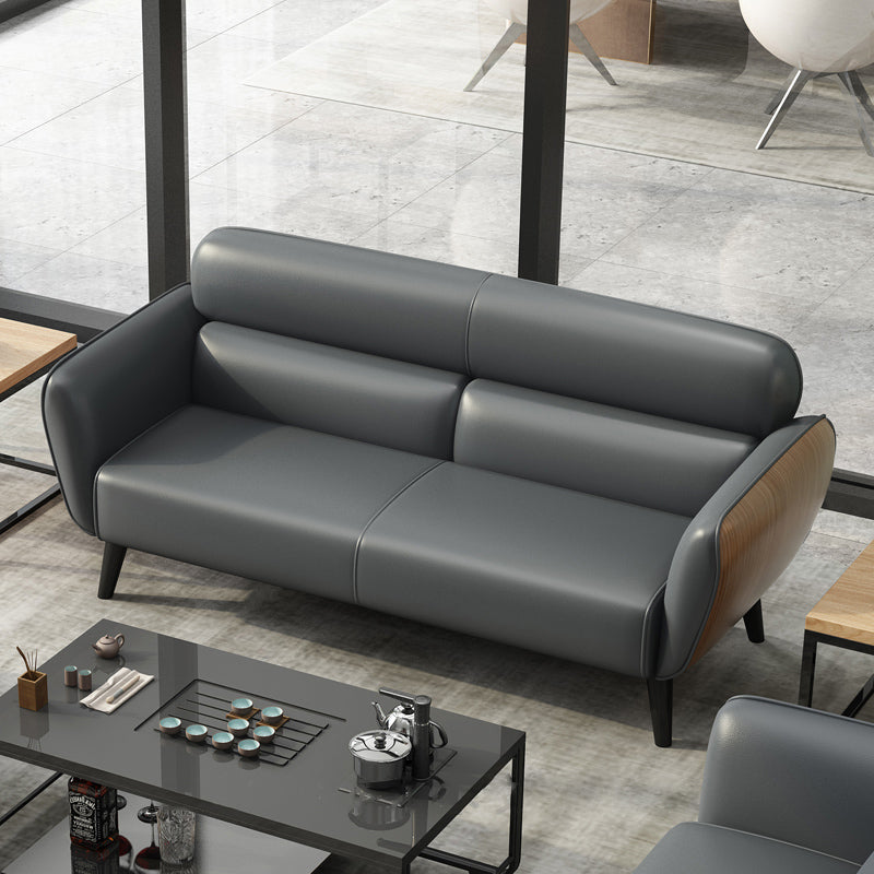 Faux Leather Square Arm Sofa Foam Filled Sewn Pillow Back Sofa for Living Room 75"L x 31.5"W x 33.5"H Grey Clearhalo 'furn' 'furn_sofas' 'Furniture' 'furniture_sofas' 'kitchen' 'kitchen_sofas' 'Living Room Furniture' 'Sofa' 'sofas' 4638038