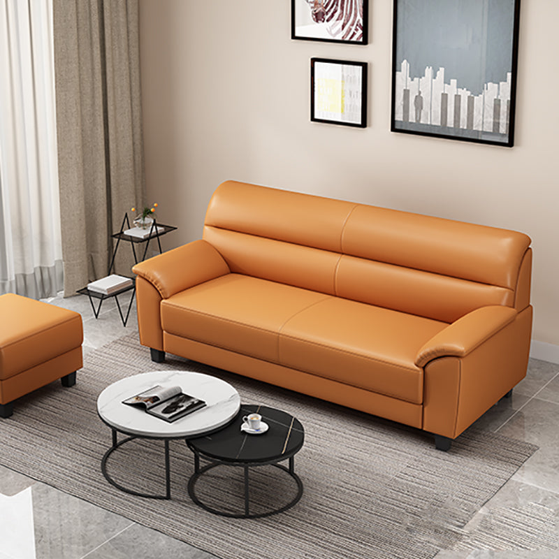 Sewn Pillow Back Faux Leather Pillow Top Arm Sofa with Stain Resistant Clearhalo 'furn' 'furn_sofas' 'Furniture' 'furniture_sofas' 'kitchen' 'kitchen_sofas' 'Living Room Furniture' 'Sofa' 'sofas' 4638065