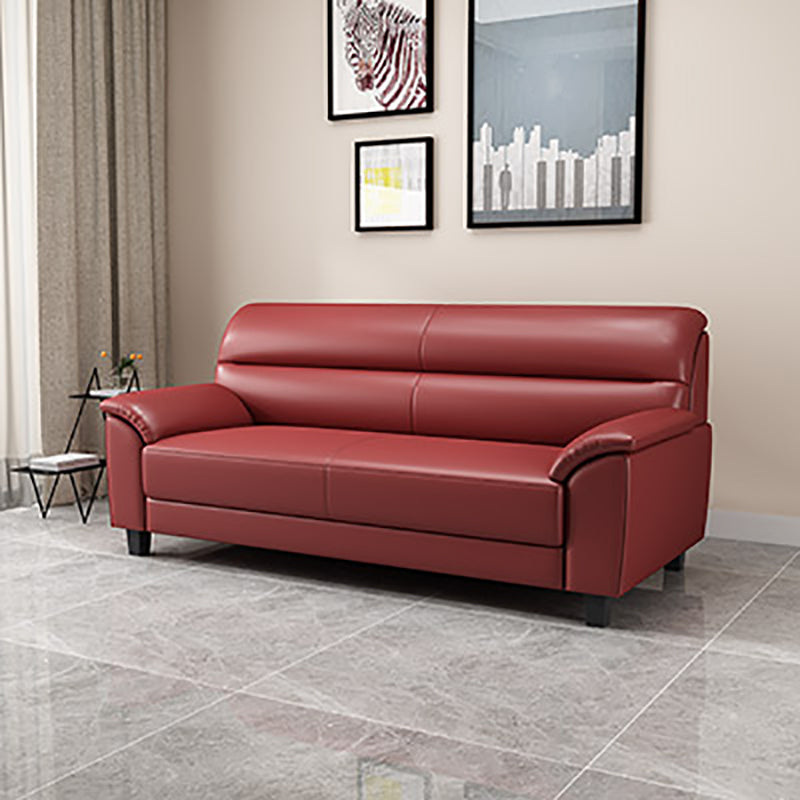 Sewn Pillow Back Faux Leather Pillow Top Arm Sofa with Stain Resistant Red Clearhalo 'furn' 'furn_sofas' 'Furniture' 'furniture_sofas' 'kitchen' 'kitchen_sofas' 'Living Room Furniture' 'Sofa' 'sofas' 4638074
