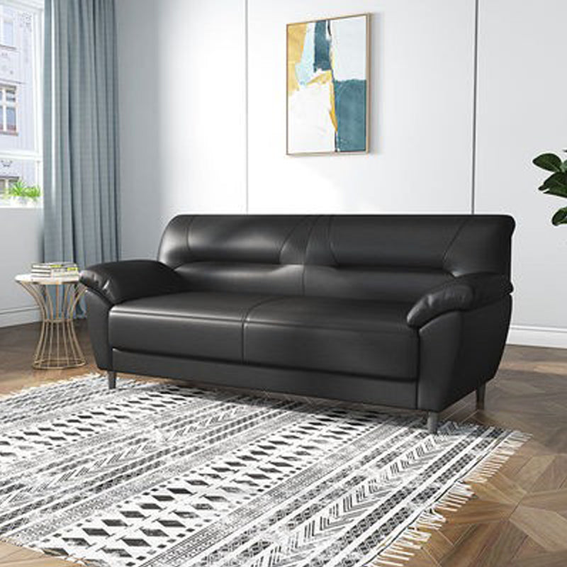 Leather Modern 3-seat Pillow Top Arm Sofa 70.87"/55.12" W Sewn Pillow Back Sofa 55"L x 31"W x 31"H Black Clearhalo 'furn' 'furn_sofas' 'Furniture' 'furniture_sofas' 'kitchen' 'kitchen_sofas' 'Living Room Furniture' 'Sofa' 'sofas' 4638090
