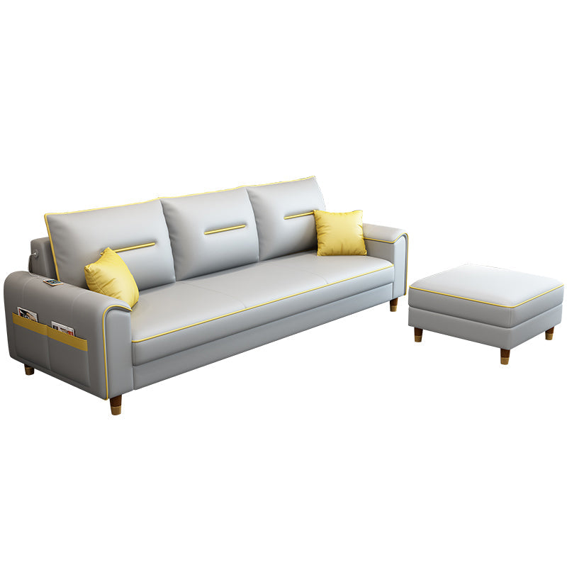 Nordic Leather Sofa with Bolster Pillows Single Cushion Seat Square Arm for Living Room Clearhalo 'furn' 'furn_sofas' 'Furniture' 'furniture_sofas' 'kitchen' 'kitchen_sofas' 'Living Room Furniture' 'Sofa' 'sofas' 4638104