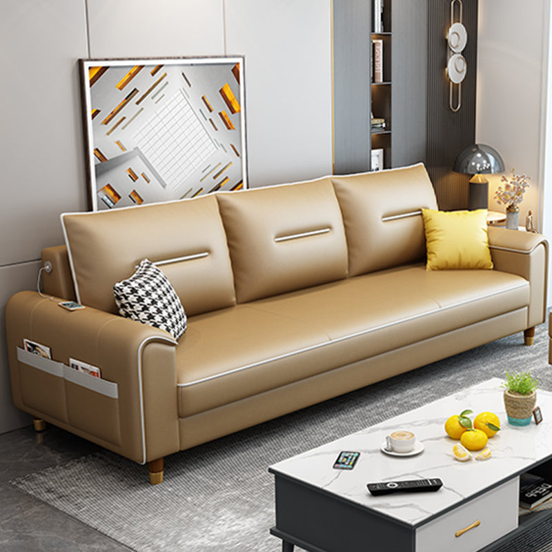 Nordic Leather Sofa with Bolster Pillows Single Cushion Seat Square Arm for Living Room Gold Clearhalo 'furn' 'furn_sofas' 'Furniture' 'furniture_sofas' 'kitchen' 'kitchen_sofas' 'Living Room Furniture' 'Sofa' 'sofas' 4638112