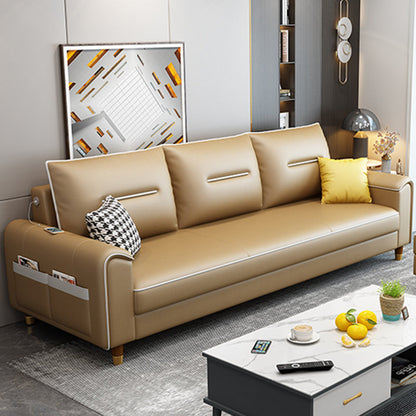 Nordic Leather Sofa with Bolster Pillows Single Cushion Seat Square Arm for Living Room Gold Clearhalo 'furn' 'furn_sofas' 'Furniture' 'furniture_sofas' 'kitchen' 'kitchen_sofas' 'Living Room Furniture' 'Sofa' 'sofas' 4638112