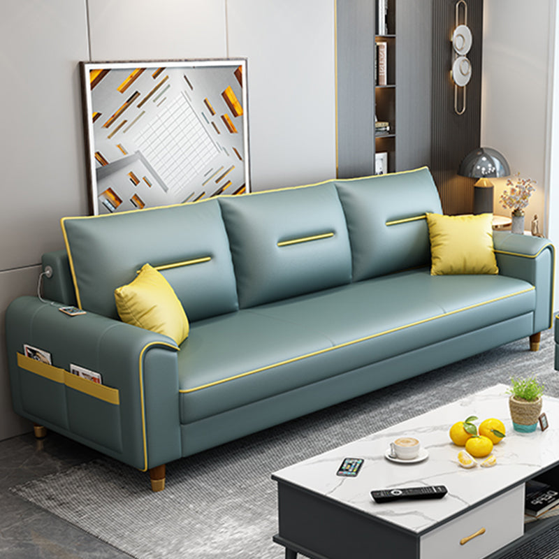 Nordic Leather Sofa with Bolster Pillows Single Cushion Seat Square Arm for Living Room Mint Green Clearhalo 'furn' 'furn_sofas' 'Furniture' 'furniture_sofas' 'kitchen' 'kitchen_sofas' 'Living Room Furniture' 'Sofa' 'sofas' 4638117