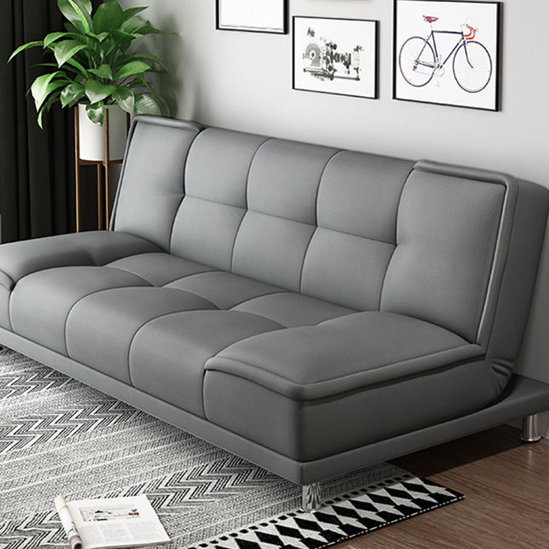 75"Modern Minimalist Armless Foldable Sleeper Leather Settee Grey Faux Leather Clearhalo 'furn' 'furn_sofas' 'Furniture' 'furniture_sofas' 'kitchen' 'kitchen_sofas' 'Living Room Furniture' 'Sofa' 'sofas' 4638144
