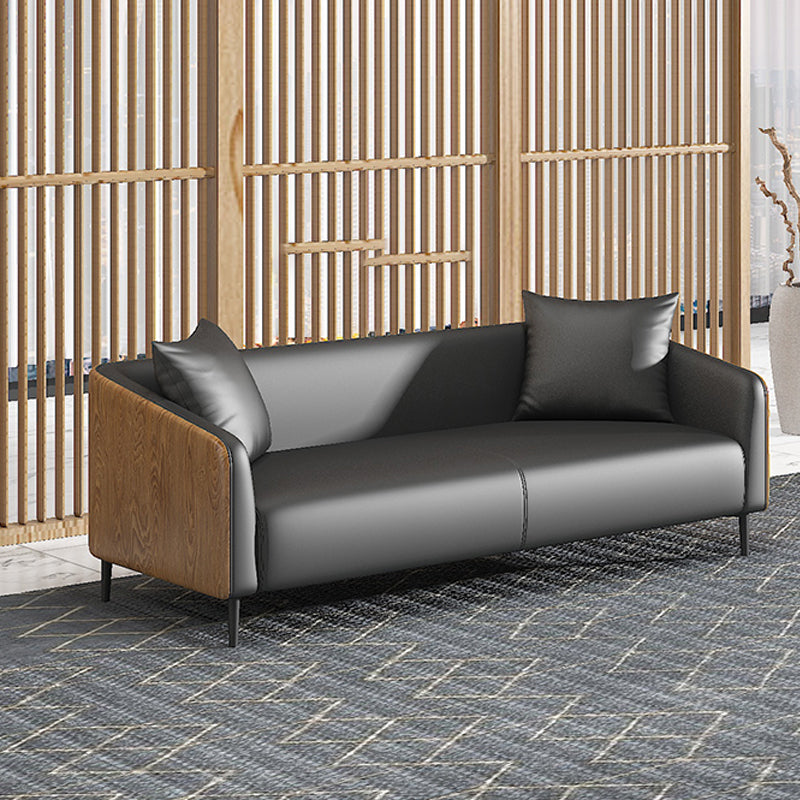Contemporary Faux Leather Tuxedo Arm Sofa for Living Room and Apartment 75"L x 32"W x 28"H Dark Gray-Black Clearhalo 'furn' 'furn_sofas' 'Furniture' 'furniture_sofas' 'kitchen' 'kitchen_sofas' 'Living Room Furniture' 'Sofa' 'sofas' 4638171