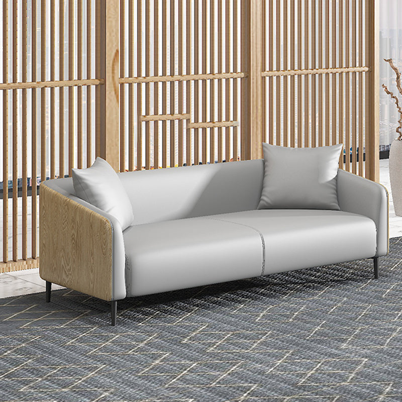 Contemporary Faux Leather Tuxedo Arm Sofa for Living Room and Apartment 75"L x 32"W x 28"H Light Gray-Black Clearhalo 'furn' 'furn_sofas' 'Furniture' 'furniture_sofas' 'kitchen' 'kitchen_sofas' 'Living Room Furniture' 'Sofa' 'sofas' 4638180