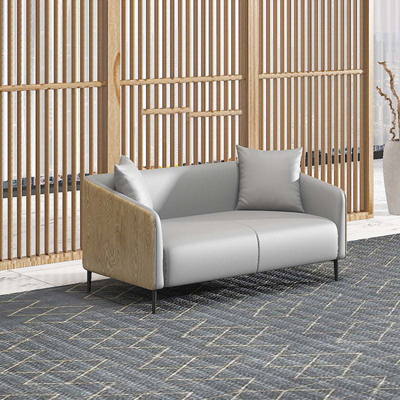 Contemporary Faux Leather Tuxedo Arm Sofa for Living Room and Apartment 55"L x 32"W x 28"H Light Gray-Black Clearhalo 'furn' 'furn_sofas' 'Furniture' 'furniture_sofas' 'kitchen' 'kitchen_sofas' 'Living Room Furniture' 'Sofa' 'sofas' 4638181