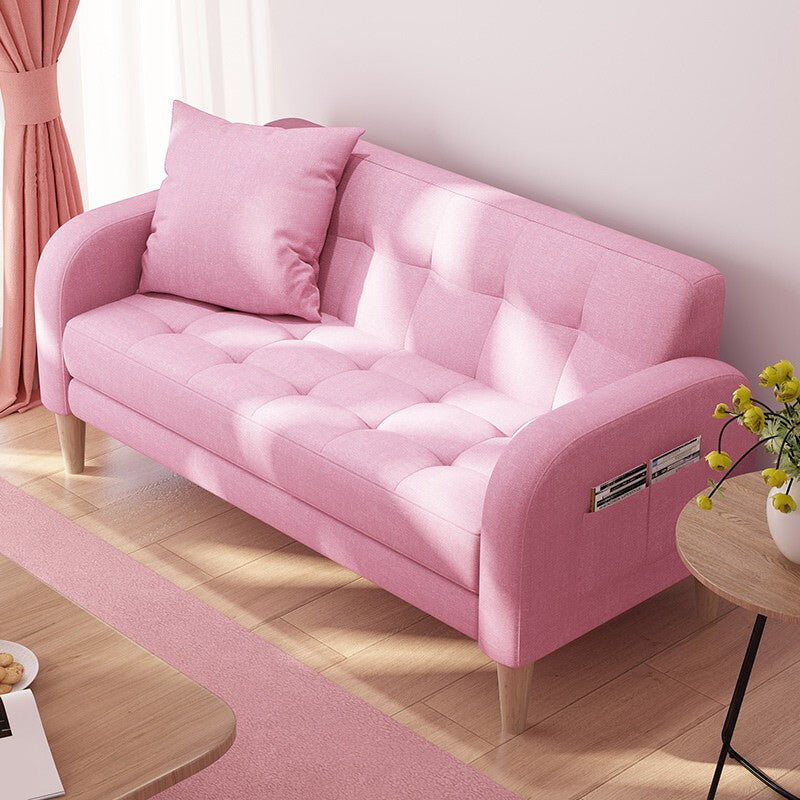 25.59'W Modern Square Arm Linen Standard Sofa for Living Room Pink Clearhalo 'furn' 'furn_sofas' 'Furniture' 'furniture_sofas' 'kitchen' 'kitchen_sofas' 'Living Room Furniture' 'Sofa' 'sofas' 4638190