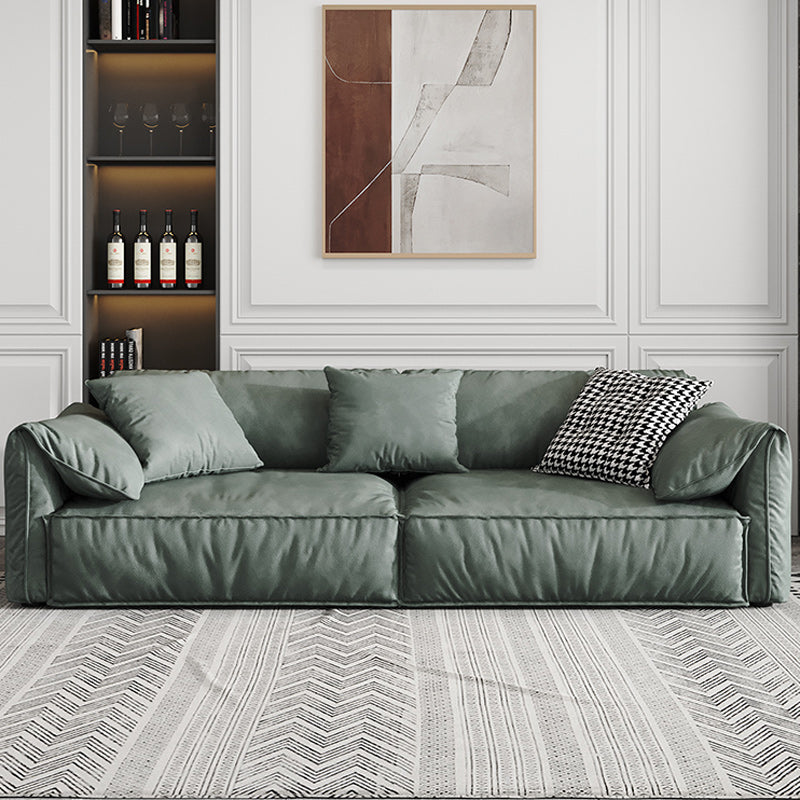 Green Contemporary Faux Leather Pillow Top Arm Standard Sofa with Loose Back 71"L x 37"W x 31.5"H Clearhalo 'furn' 'furn_sofas' 'Furniture' 'furniture_sofas' 'kitchen' 'kitchen_sofas' 'Living Room Furniture' 'Sofa' 'sofas' 4638201