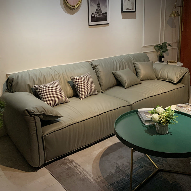 Green Contemporary Faux Leather Pillow Top Arm Standard Sofa with Loose Back 79"L x 37"W x 31.5"H Clearhalo 'furn' 'furn_sofas' 'Furniture' 'furniture_sofas' 'kitchen' 'kitchen_sofas' 'Living Room Furniture' 'Sofa' 'sofas' 4638210