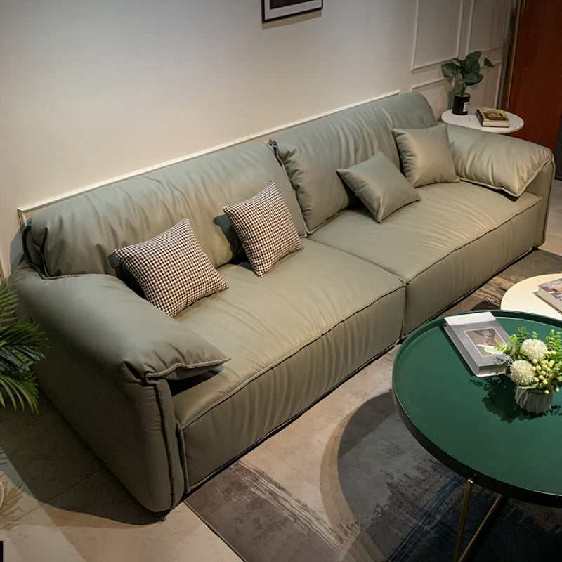 Green Contemporary Faux Leather Pillow Top Arm Standard Sofa with Loose Back 102"L x 37"W x 31.5"H Clearhalo 'furn' 'furn_sofas' 'Furniture' 'furniture_sofas' 'kitchen' 'kitchen_sofas' 'Living Room Furniture' 'Sofa' 'sofas' 4638211