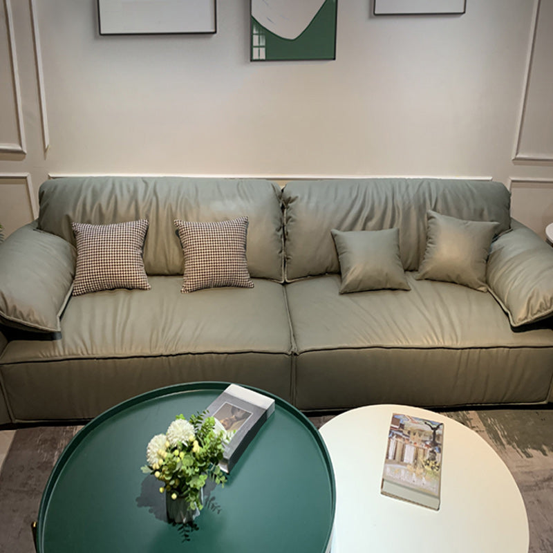 Green Contemporary Faux Leather Pillow Top Arm Standard Sofa with Loose Back Clearhalo 'furn' 'furn_sofas' 'Furniture' 'furniture_sofas' 'kitchen' 'kitchen_sofas' 'Living Room Furniture' 'Sofa' 'sofas' 4638212