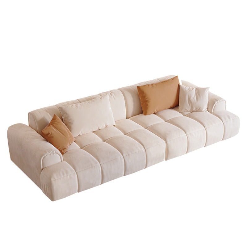 Velvet Modern Sofa 25.6"High Rolled Arm Sofa & Biscuit Back Sofa Off-White Clearhalo 'furn' 'furn_sofas' 'Furniture' 'furniture_sofas' 'kitchen' 'kitchen_sofas' 'Living Room Furniture' 'Sofa' 'sofas' 4638223