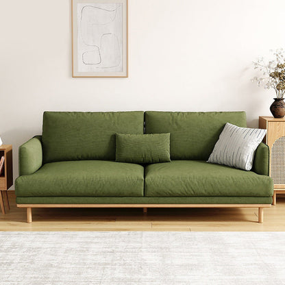 Velvet Flared Arm Sofa Loose Back 35.4"W Modern Sofa for Living Room 63"L x 35.5"W x 33"H Green Natural Wood Clearhalo 'furn' 'furn_sofas' 'Furniture' 'furniture_sofas' 'kitchen' 'kitchen_sofas' 'Living Room Furniture' 'Sofa' 'sofas' 4638233