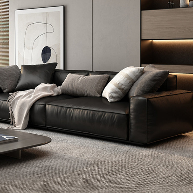 26.38" H Genuine Leather Square Arm Modern Sofa with Storage Black Standard Sofa Clearhalo 'furn' 'furn_sofas' 'Furniture' 'furniture_sofas' 'kitchen' 'kitchen_sofas' 'Living Room Furniture' 'Sofa' 'sofas' 4638263