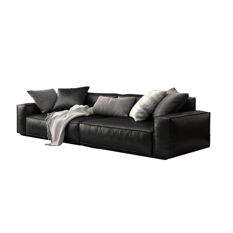 26.38" H Genuine Leather Square Arm Modern Sofa with Storage Black Standard Sofa Clearhalo 'furn' 'furn_sofas' 'Furniture' 'furniture_sofas' 'kitchen' 'kitchen_sofas' 'Living Room Furniture' 'Sofa' 'sofas' 4638266